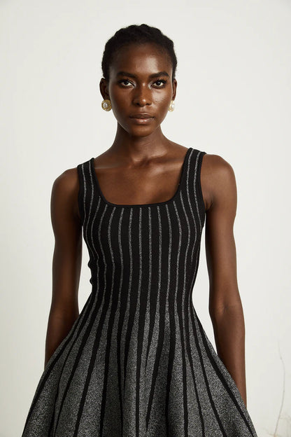 Sparkly Stripes A Line Dress Black