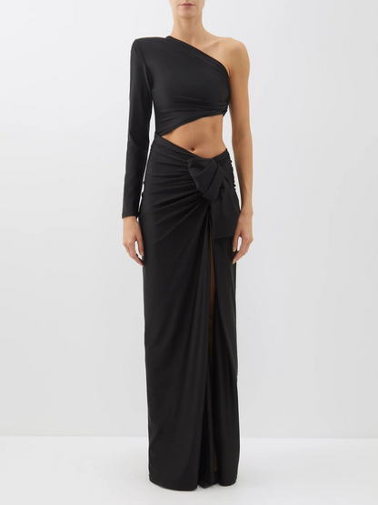 One Sleeve Cut Out Maxi Dress Black HV9025