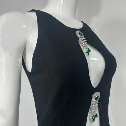 Crystal Cut Out Detail Maxi Dress Black HV2119
