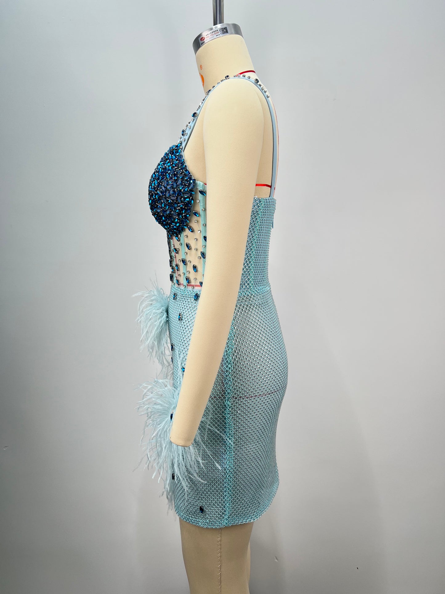 Crystal Bustier Feather Detail Dress Blue HV2192
