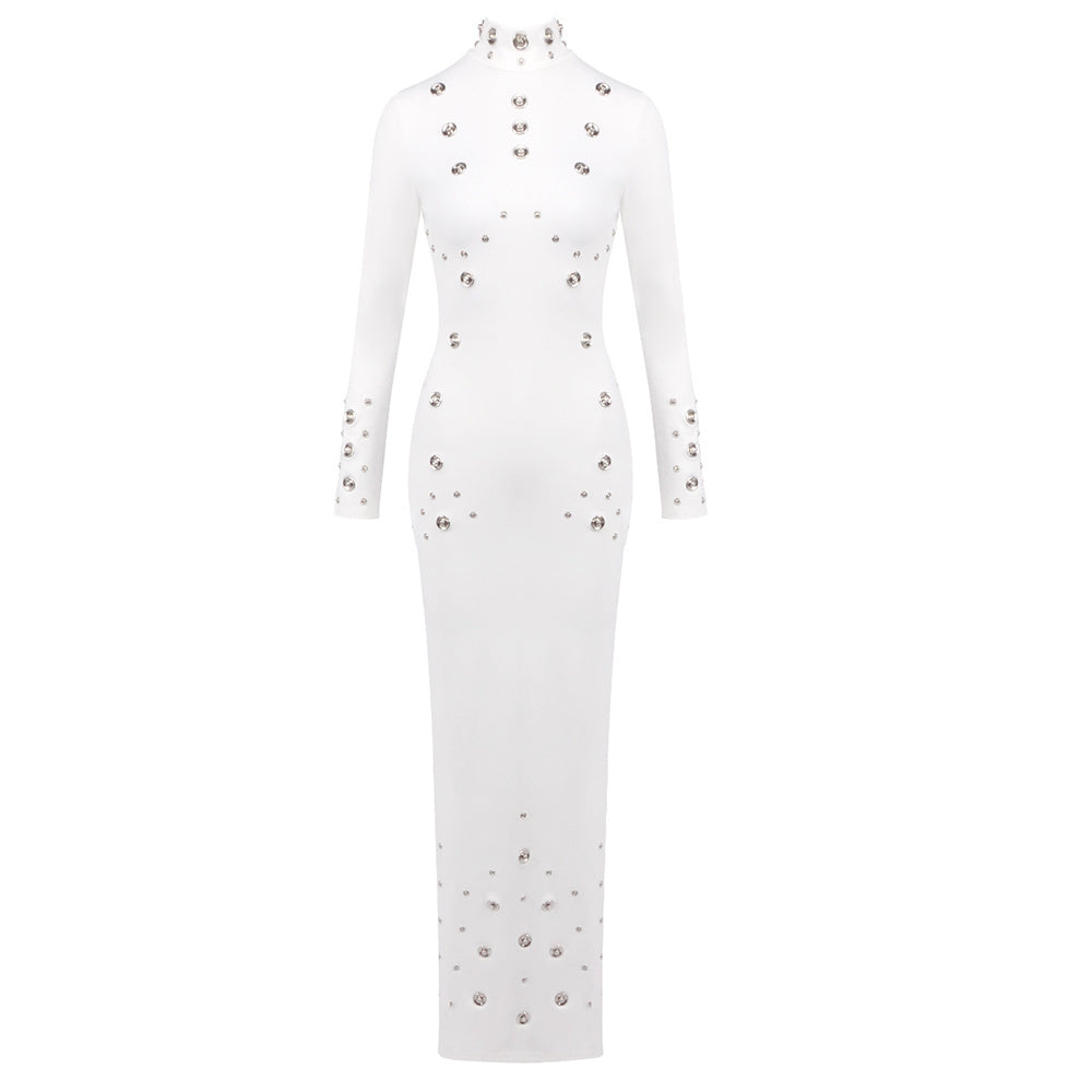 Long Sleeve Studded Maxi Dress White HV2621