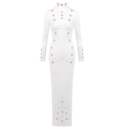 Long Sleeve Studded Maxi Dress White HV2621