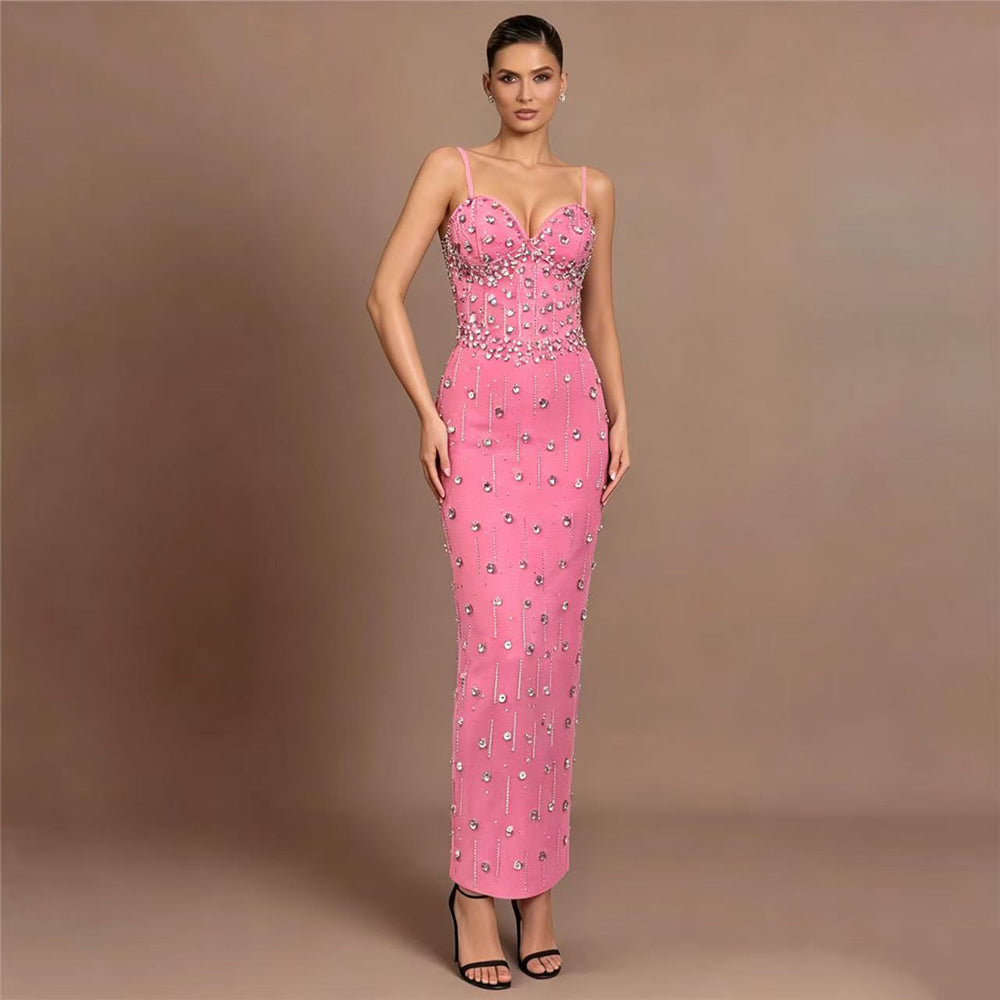 Crystal Embellished Bustier Maxi Dress Pink HV2894