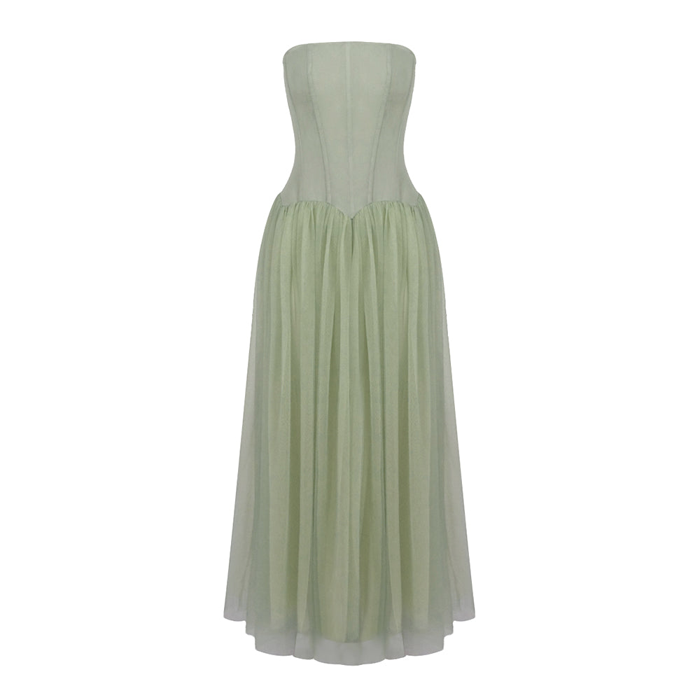 Strapless A Line Maxi Dress Green HV0086