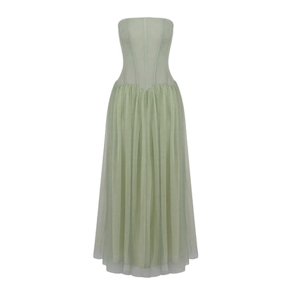 Strapless A Line Maxi Dress Green HV0086