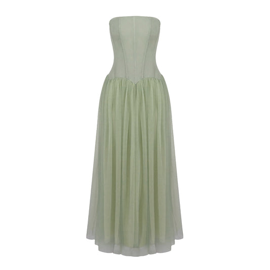 Strapless A Line Maxi Dress Green HV0086