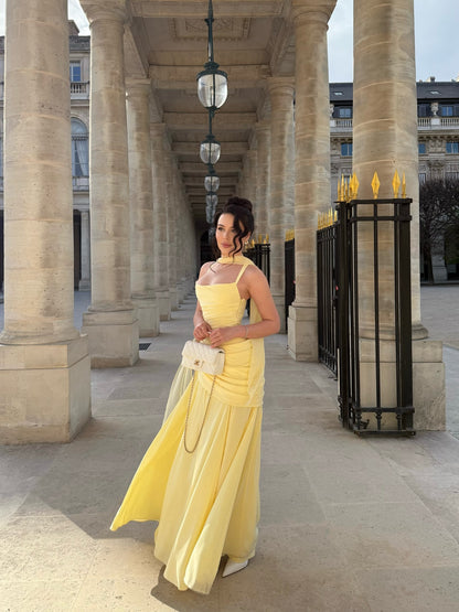 Halter Draped Detail Corset A Line Maxi Dress Yellow HV2962