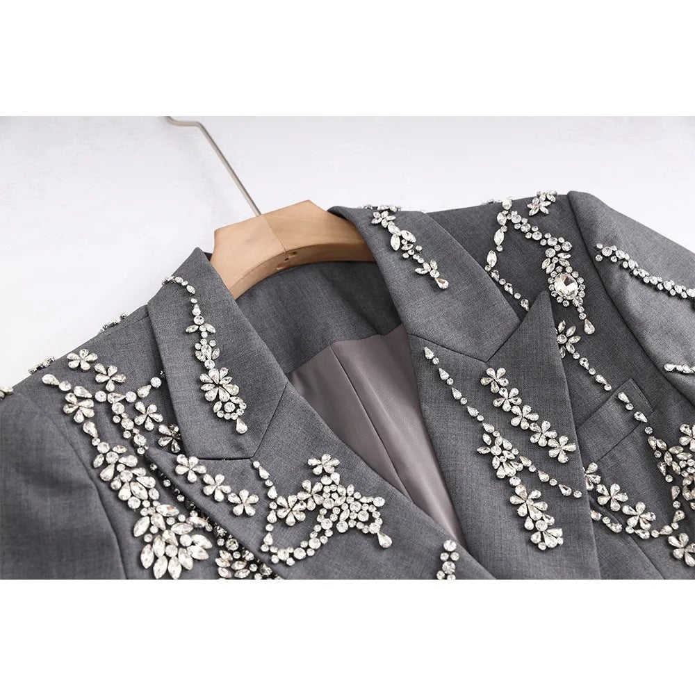 Long Sleeve Crystal Embellished Blazer