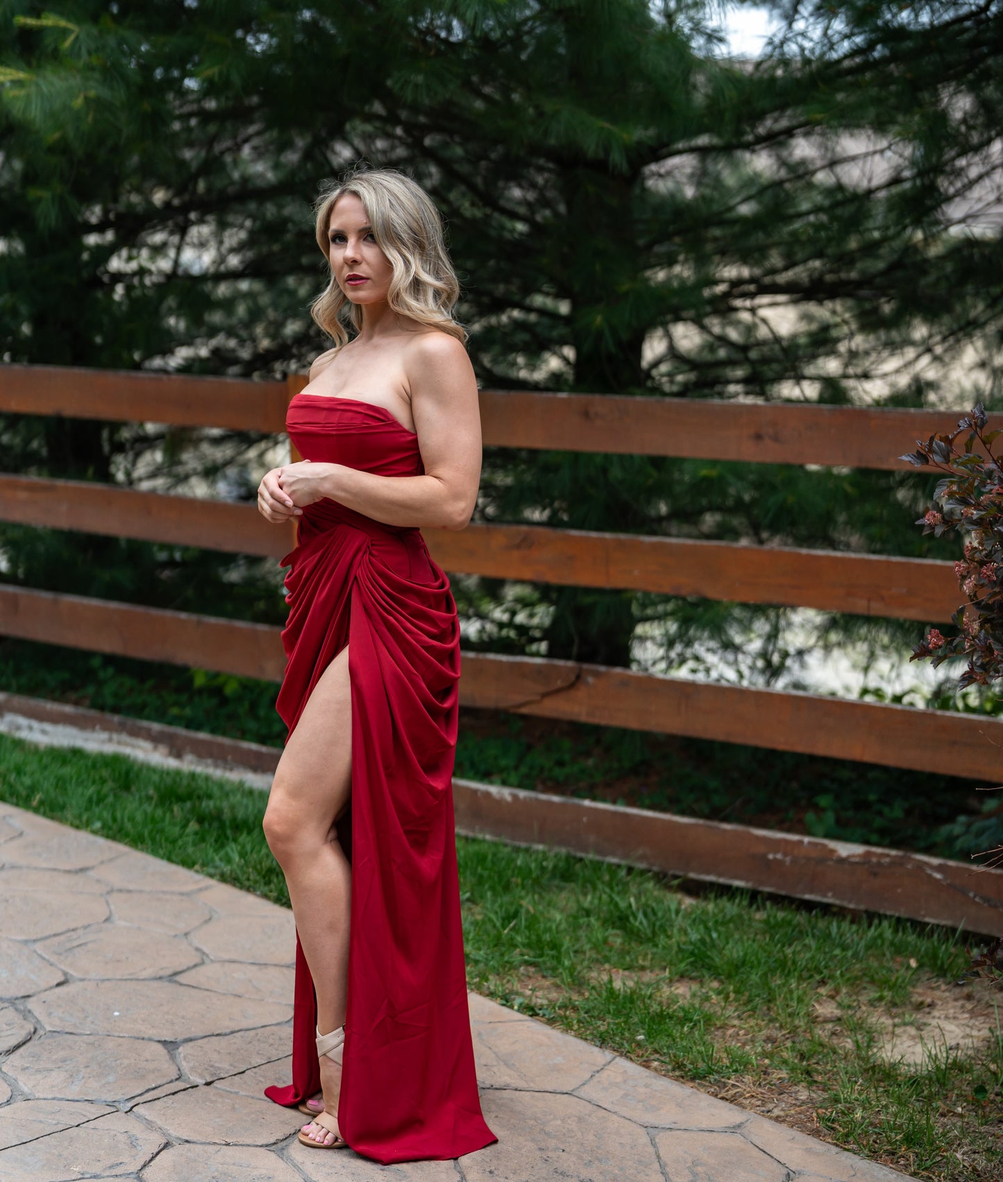 Strapless Draped Corset Maxi Dress HV0107