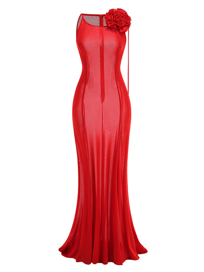 Floral Detail Maxi Dress Red