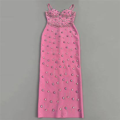 Crystal Embellished Bustier Maxi Dress Pink HV2894