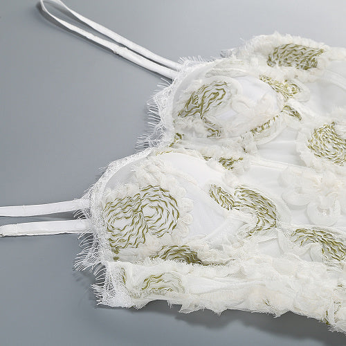 Floral Lace Midi Dress White Green HV3003