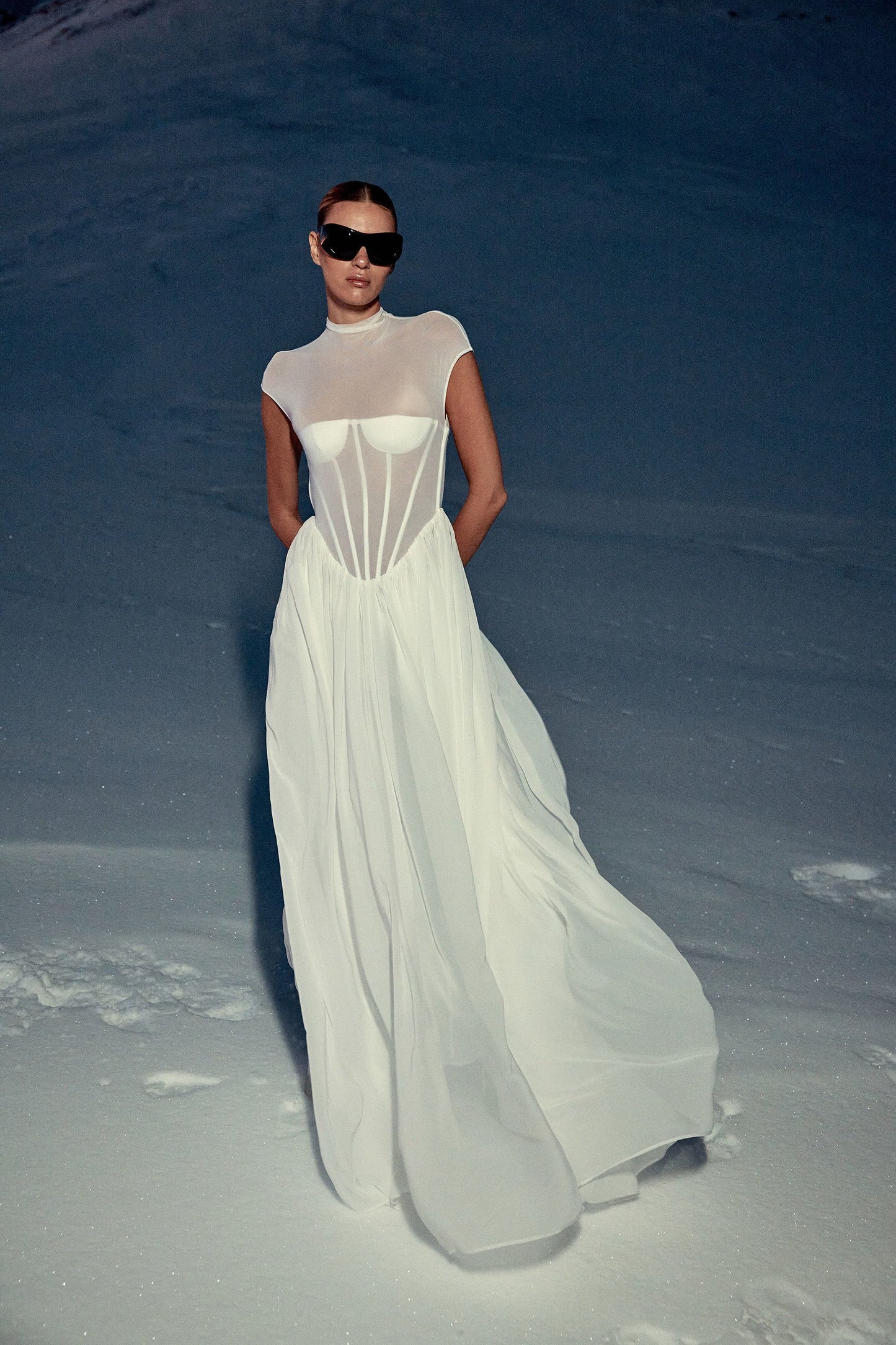 Structured Mesh A Line Maxi Dress White HV2638