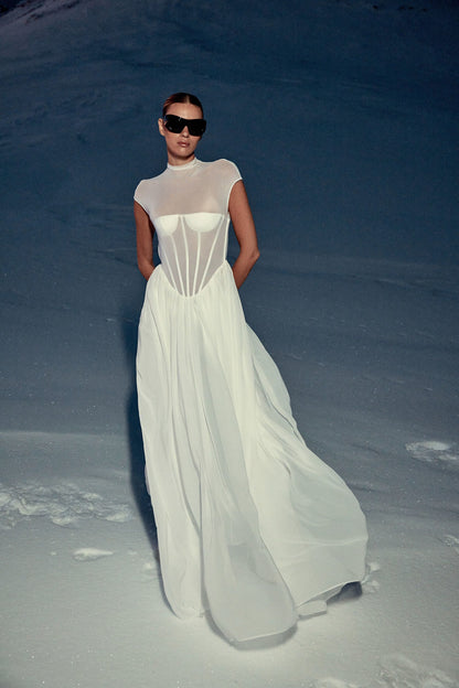 Structured Mesh A Line Maxi Dress White HV2638