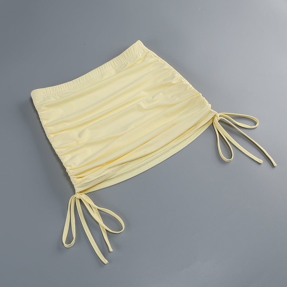 Halter Draped Two Piece Dress Yellow HV2864