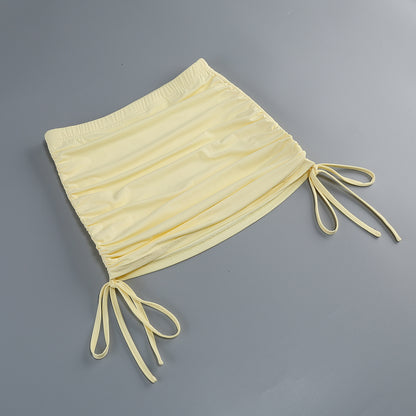 Halter Draped Two Piece Dress Yellow HV2864