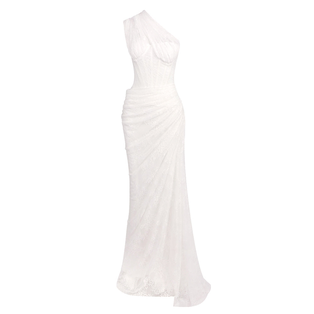 One Shoulder Draped Lace HV2677
