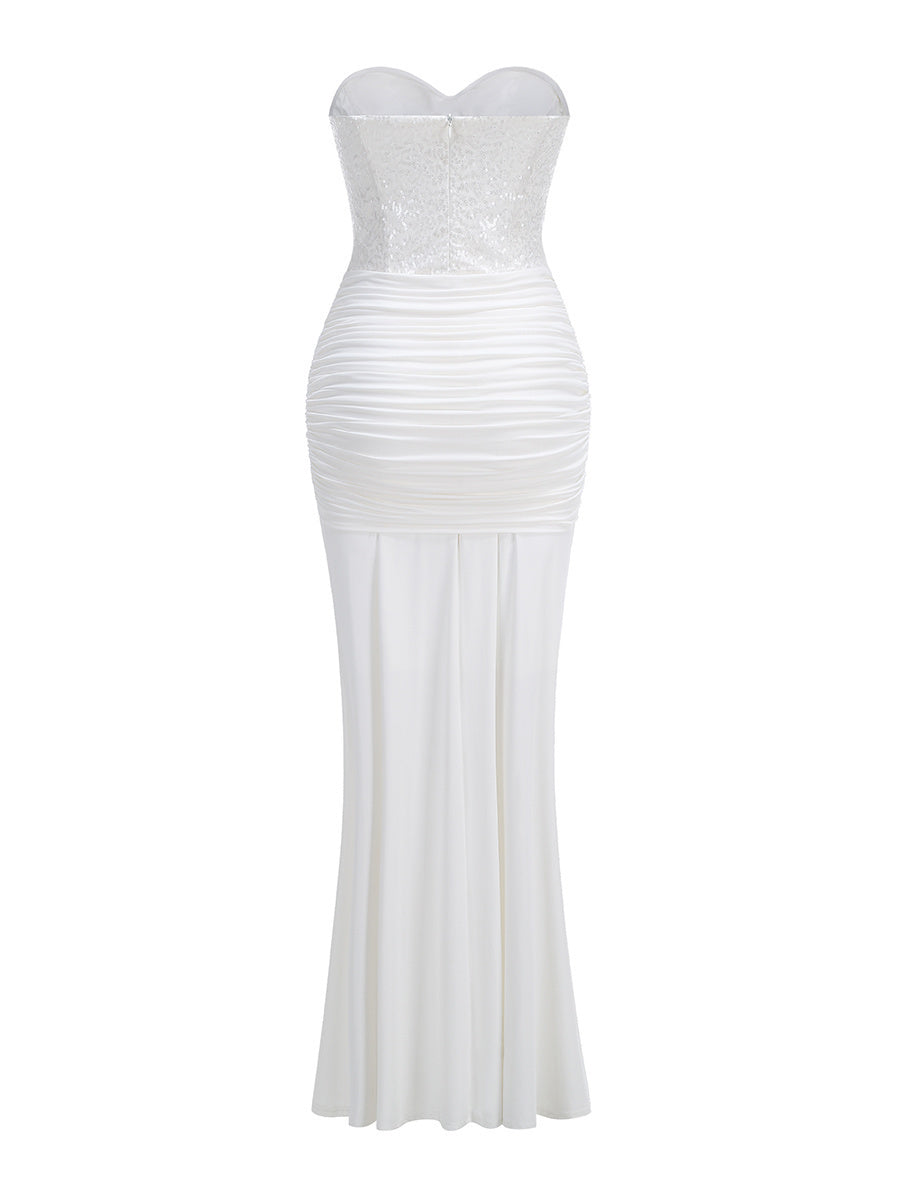 Strapless Sequin Draped Maxi Dress HV2813