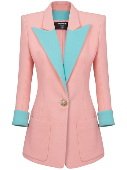 Three Quarter Sleeve Blazer Pink Green