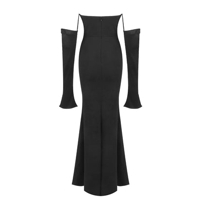 Long Sleeve Strapless Draped Maxi Dress HV2127
