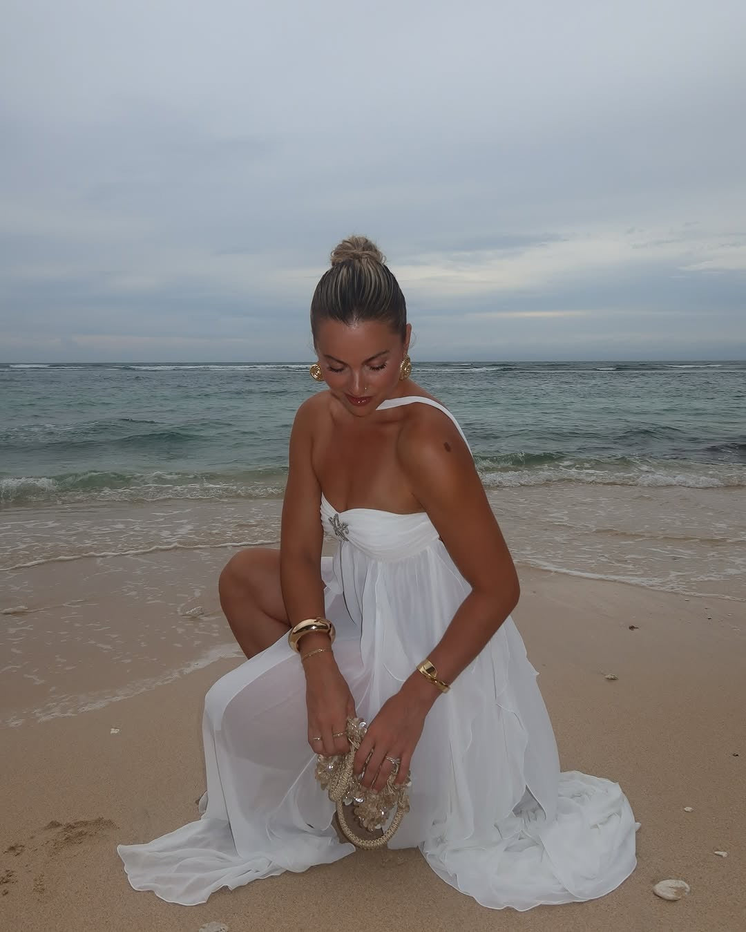 Strapless Ruffle Maxi Dress White HV2633