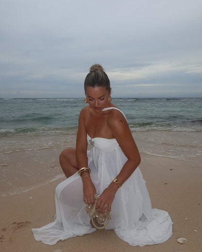 Strapless Ruffle Maxi Dress White HV2633