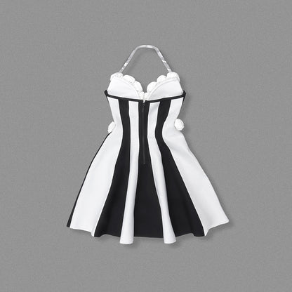 Strapless Floral Corset A Line Dress Black White HV2142