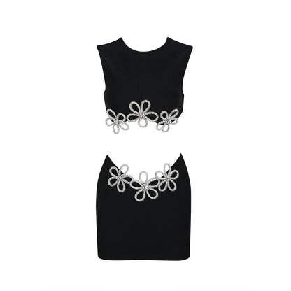 Crystal Flower Two Piece Dress Black HV9950