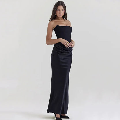 Strapless Corset Draped Maxi Dress