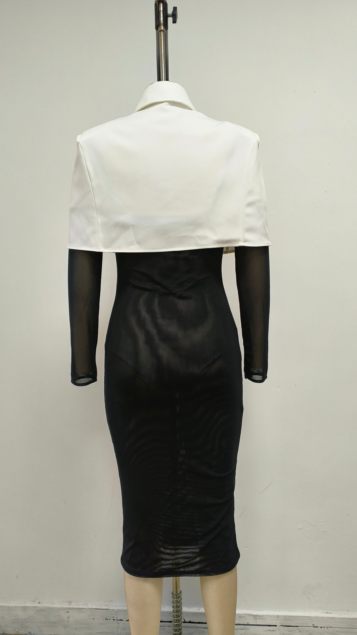 Long Sleeve Shirt Midi Dress Black White HV2453