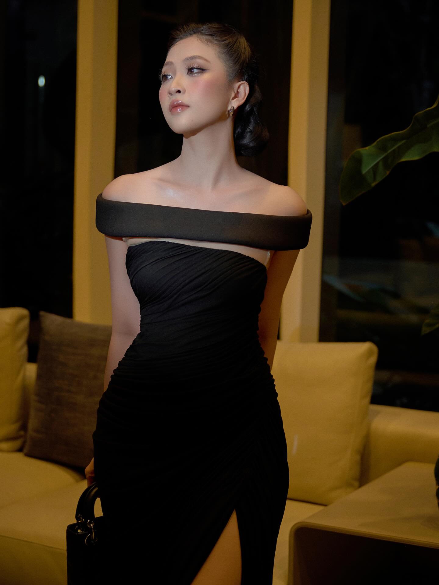 Bardot Draped Mesh Insert Maxi Dress Black HV0056