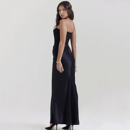 Strapless Corset Draped Maxi Dress