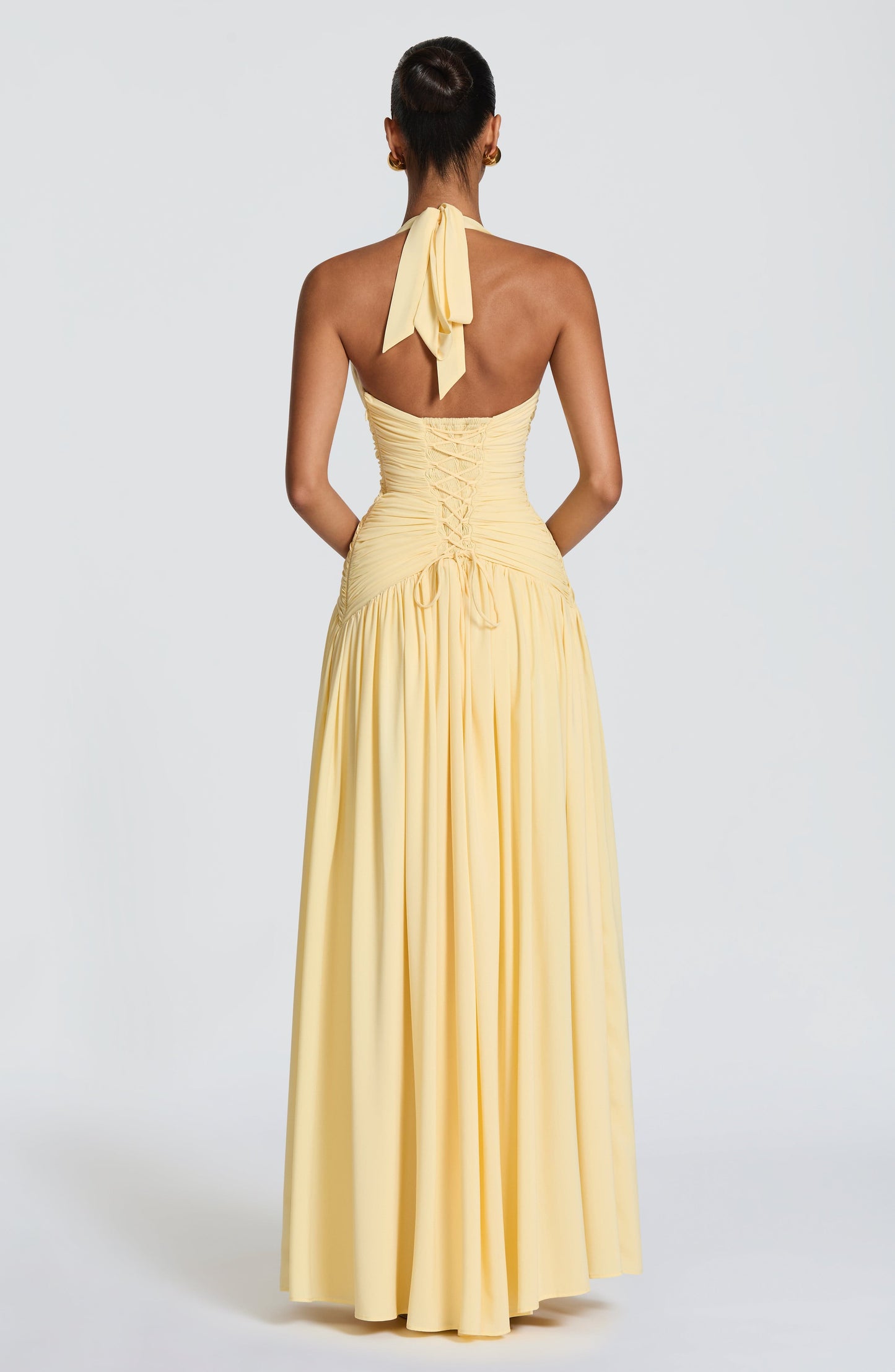 Halter Corset A Line Maxi Dress Yellow HV2960