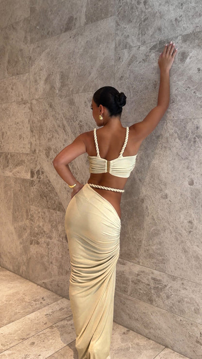 Braid Detail Two Piece Maxi Dress Yellow HV0098