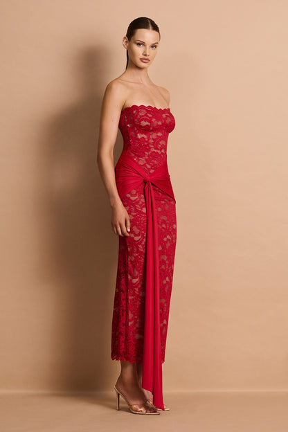 Strapless Scalloped Lace Maxi Dress HV3189