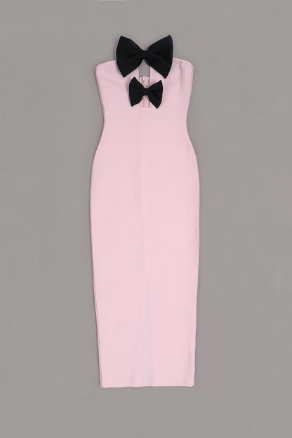 Strapless Bow Detail Maxi Dress Pink  HV109