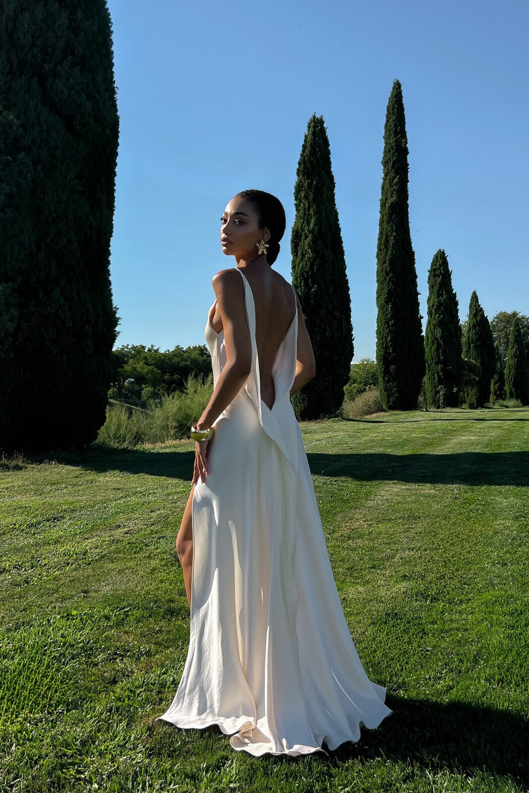 Backless A Line Maxi Dress White HV0116