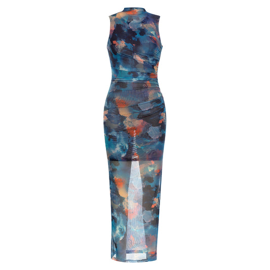 Printed Draped Maxi Dress Blue HV9824