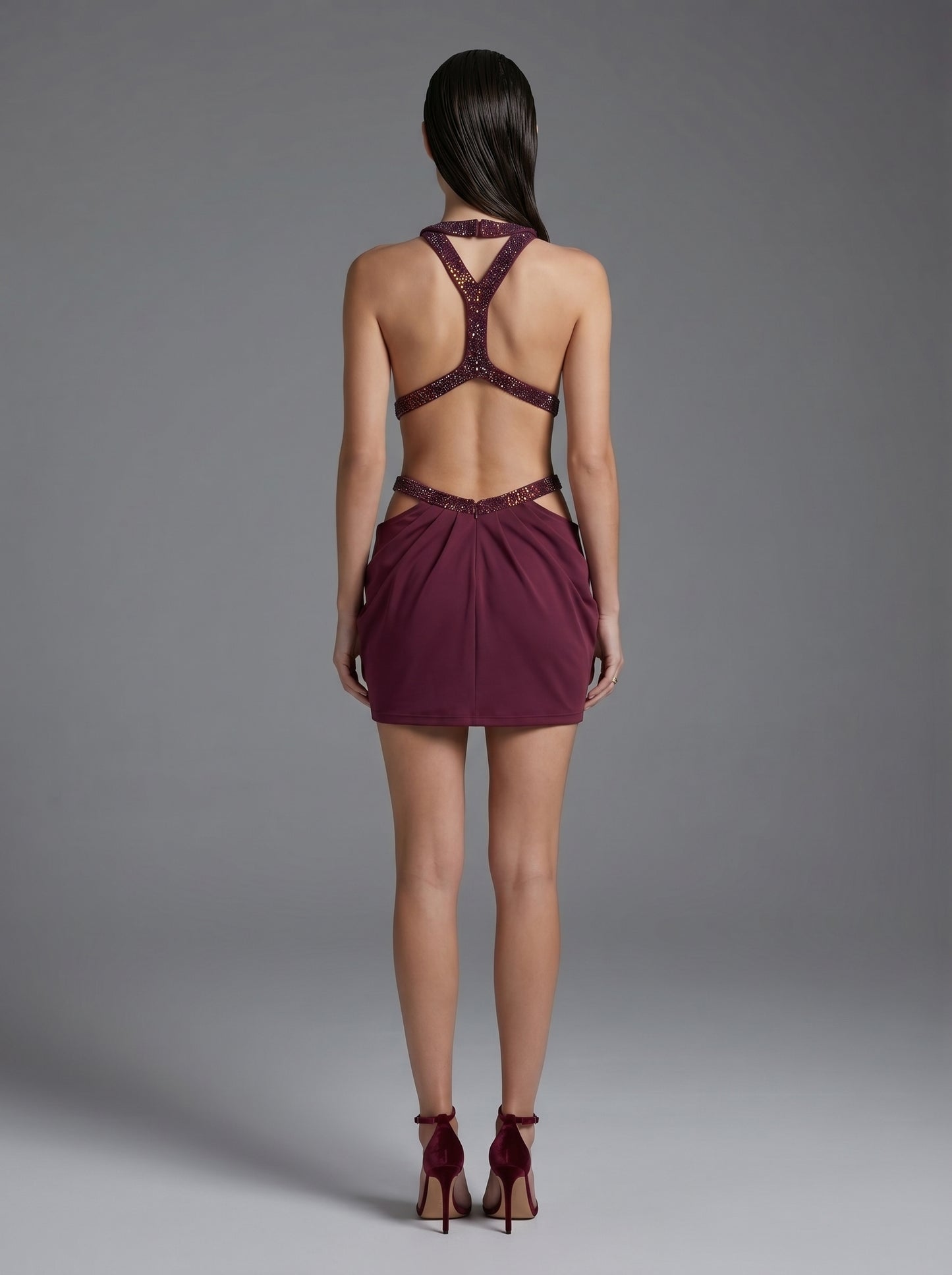 Halter Cut Out Detail Dress Burgundy HV3084