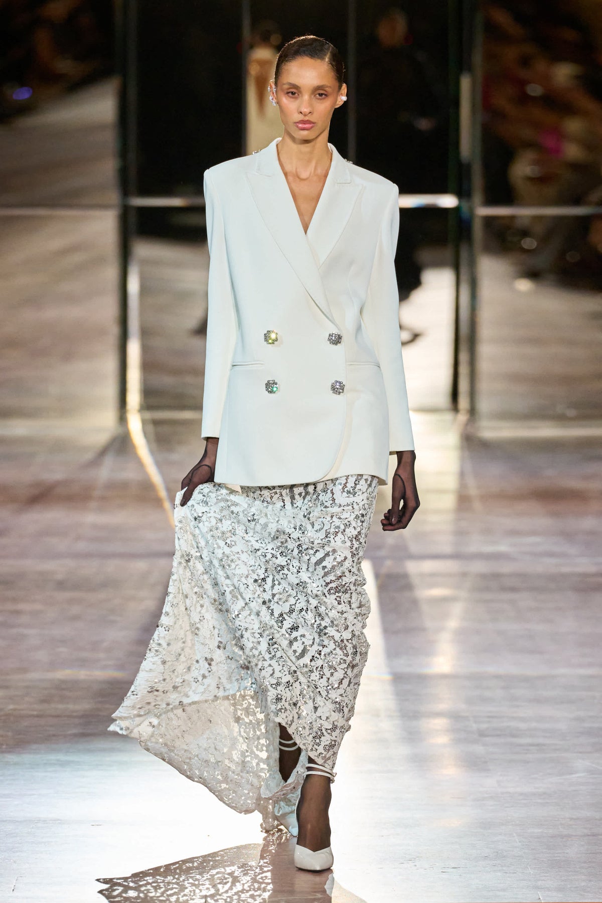 Long Sleeve Blazer Lace Maxi Two Piece Dress White HV2208