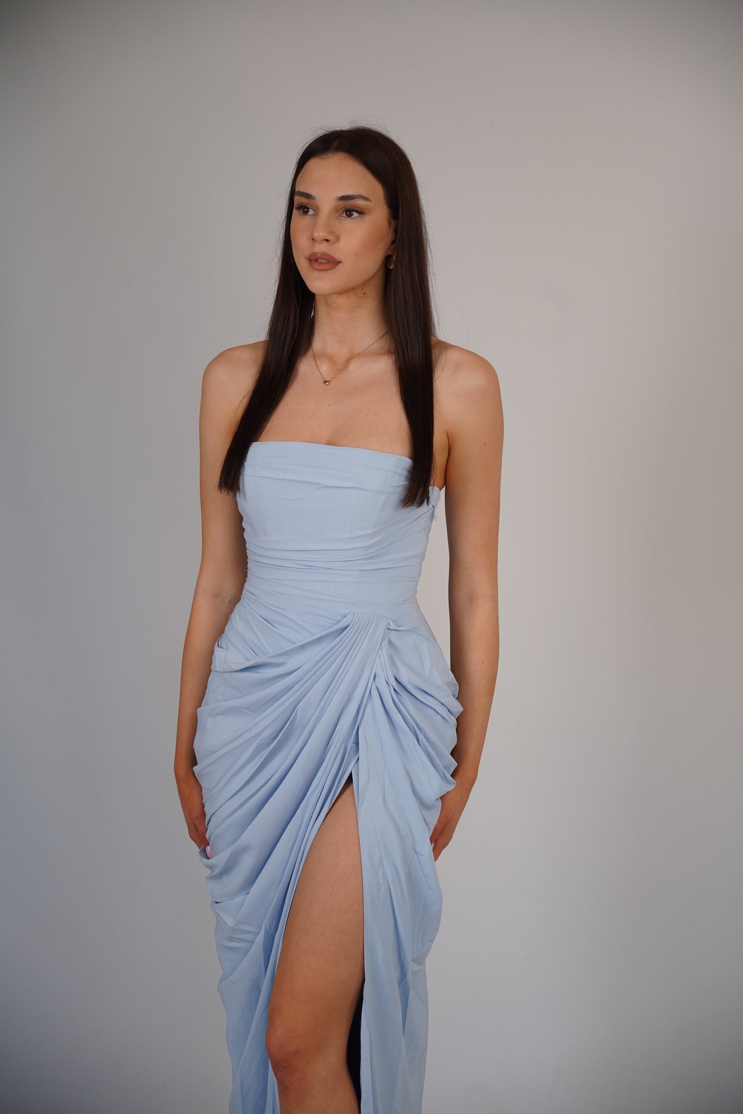 Strapless Draped Design Corset Maxi Dress Blue HV2964