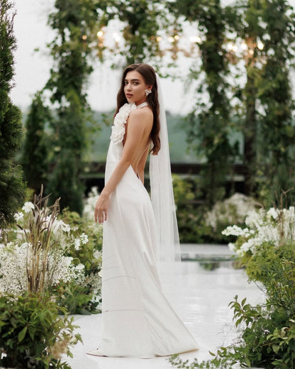 Halter Floral Detail Maxi Dress White HV1995