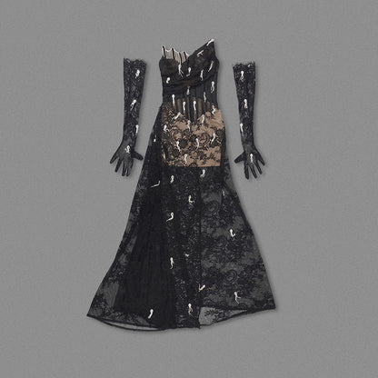 Strapless Lace Maxi Dress Black HV1351