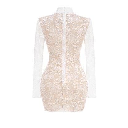 Long Sleeve Lace Corset Dress White HV2245