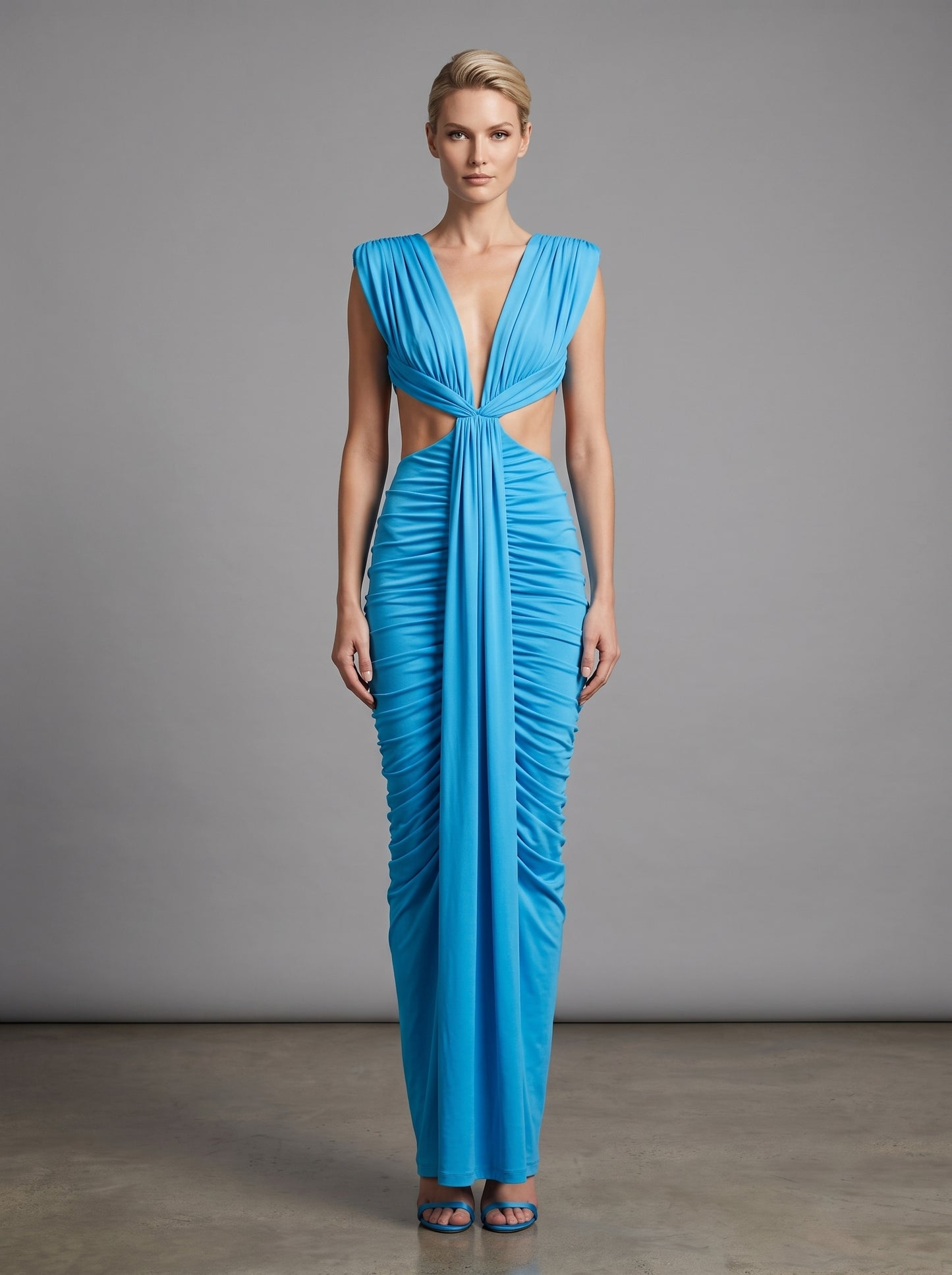 Draped Cut Out Detail Maxi Dress Blue HV3177