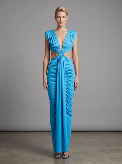 Draped Cut Out Detail Maxi Dress Blue HV3177