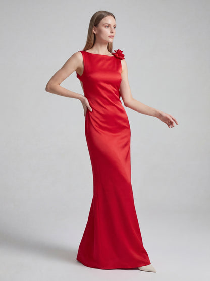 Floral Backless Maxi Dress Red HV2865