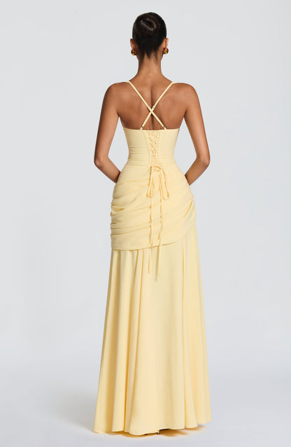 Draped A Line Corset Maxi Dress Yellow HV3154