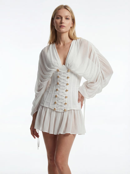Long Sleeve Corset A Line Dress White HV2913