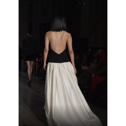 Halter A Line Maxi Dress Black White HV2389